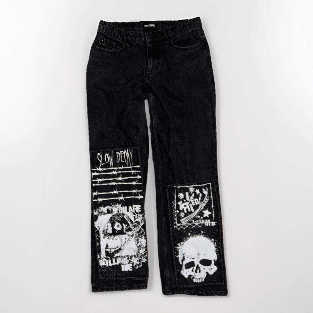 Hot Topic Patchwork Punk Jeans Black 30x32 Goth Grunge Streetwear